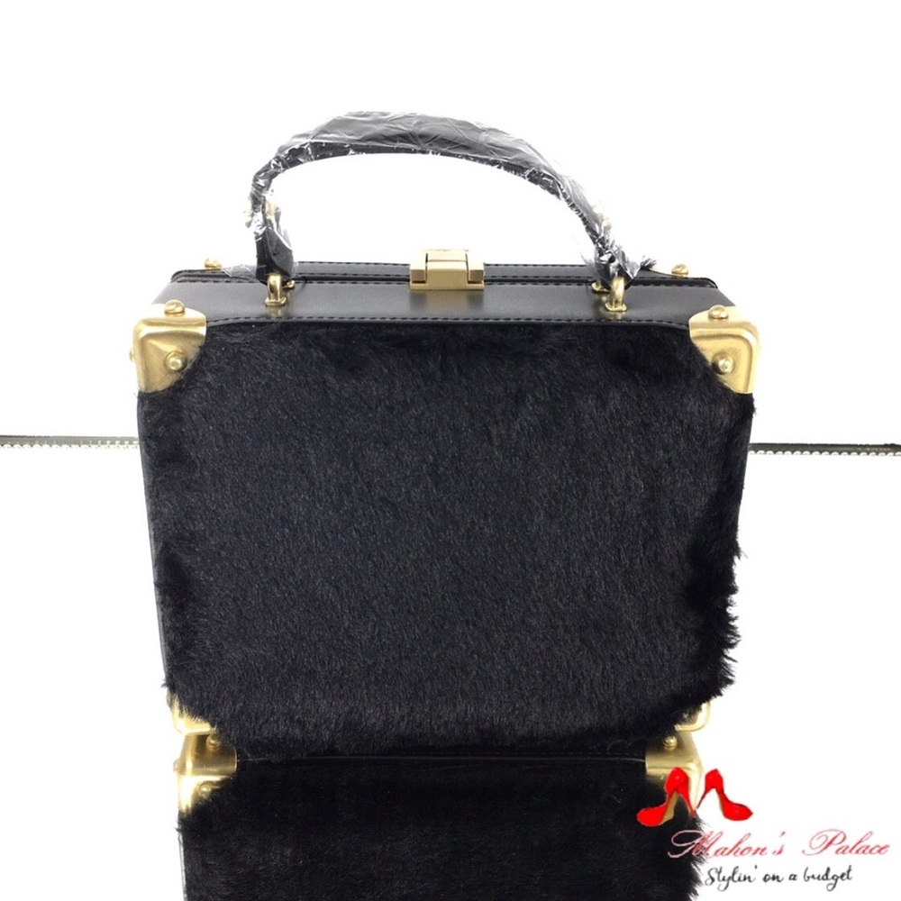 Sam Edelman Black Faux Leather/Fur Shoulder Bag - Picture 3 of 7